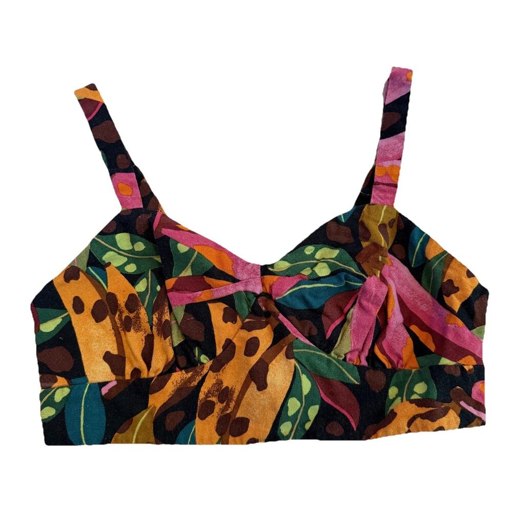 Farm Rio Linen Blend Tropical Crop Tank Top Size Large Summer Banana Colorful